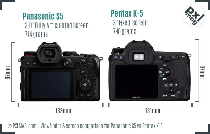 Panasonic S5 vs Pentax K-5 Screen and Viewfinder comparison