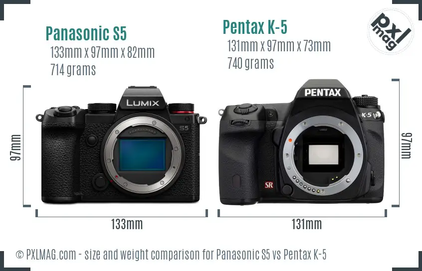 Panasonic S5 vs Pentax K-5 size comparison