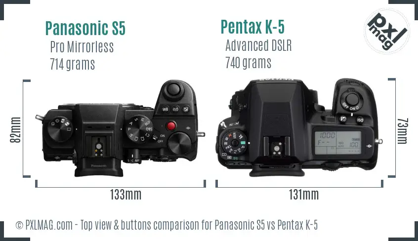 Panasonic S5 vs Pentax K-5 top view buttons comparison