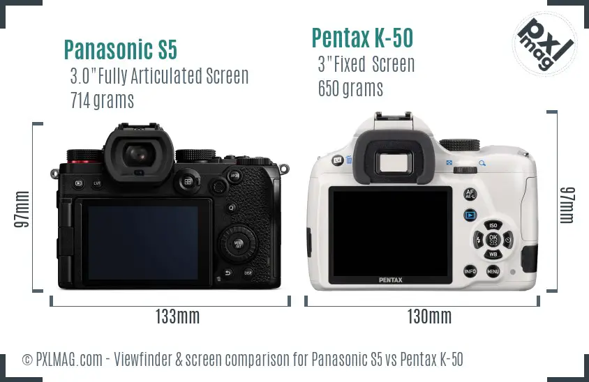 Panasonic S5 vs Pentax K-50 Screen and Viewfinder comparison