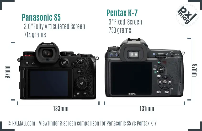 Panasonic S5 vs Pentax K-7 Screen and Viewfinder comparison