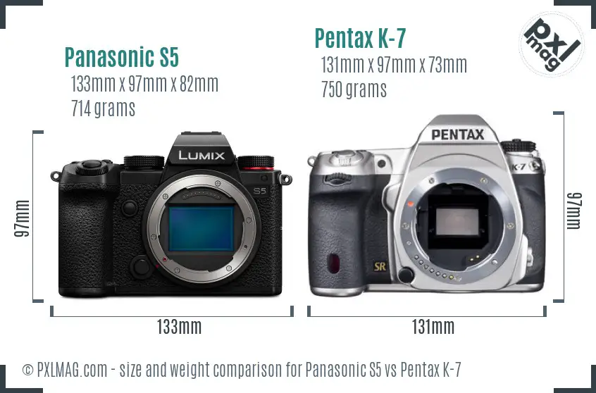 Panasonic S5 vs Pentax K-7 size comparison