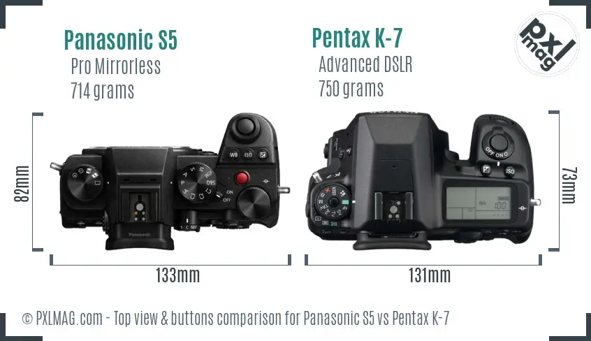 Panasonic S5 vs Pentax K-7 top view buttons comparison