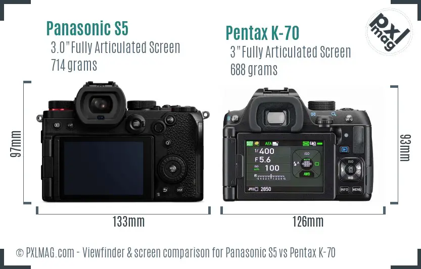 Panasonic S5 vs Pentax K-70 Screen and Viewfinder comparison