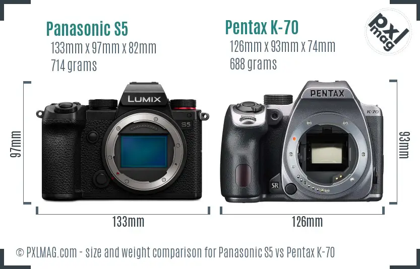 Panasonic S5 vs Pentax K-70 size comparison