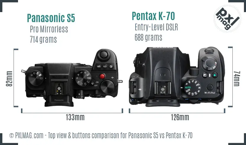 Panasonic S5 vs Pentax K-70 top view buttons comparison