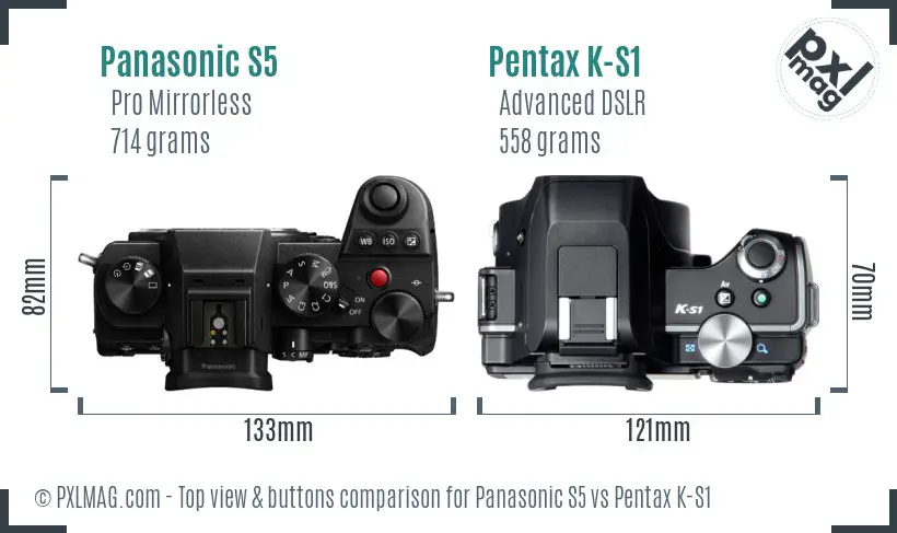 Panasonic S5 vs Pentax K-S1 top view buttons comparison