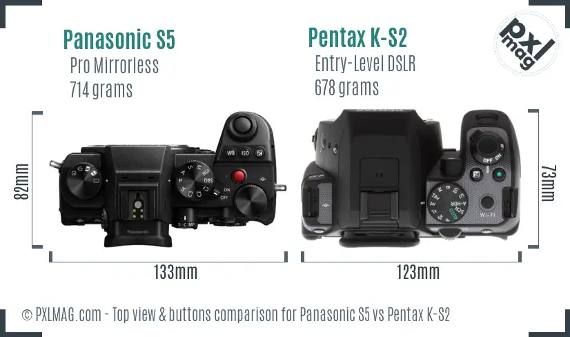 Panasonic S5 vs Pentax K-S2 top view buttons comparison