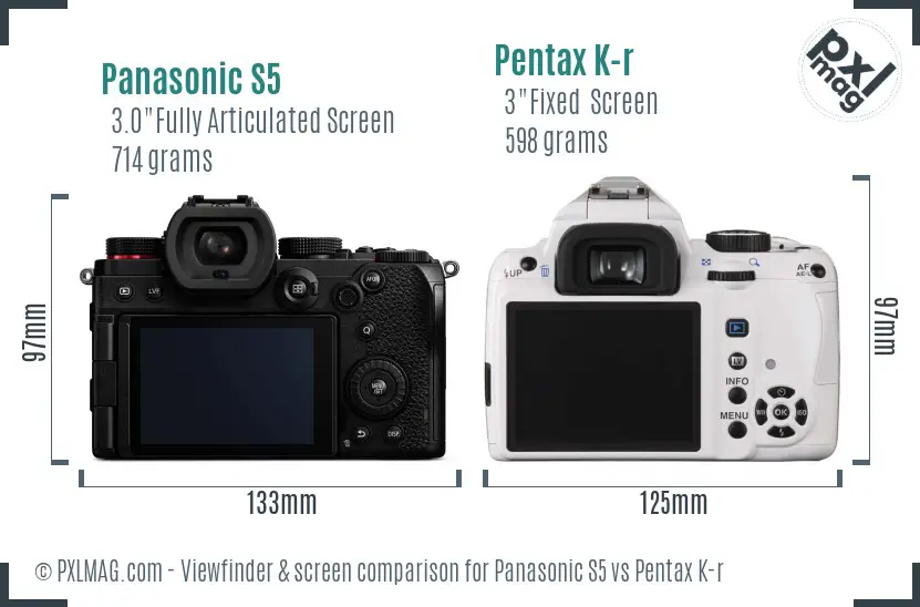 Panasonic S5 vs Pentax K-r Screen and Viewfinder comparison