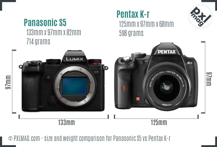 Panasonic S5 vs Pentax K-r size comparison