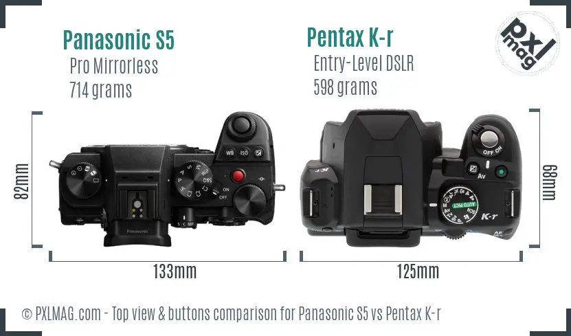 Panasonic S5 vs Pentax K-r top view buttons comparison