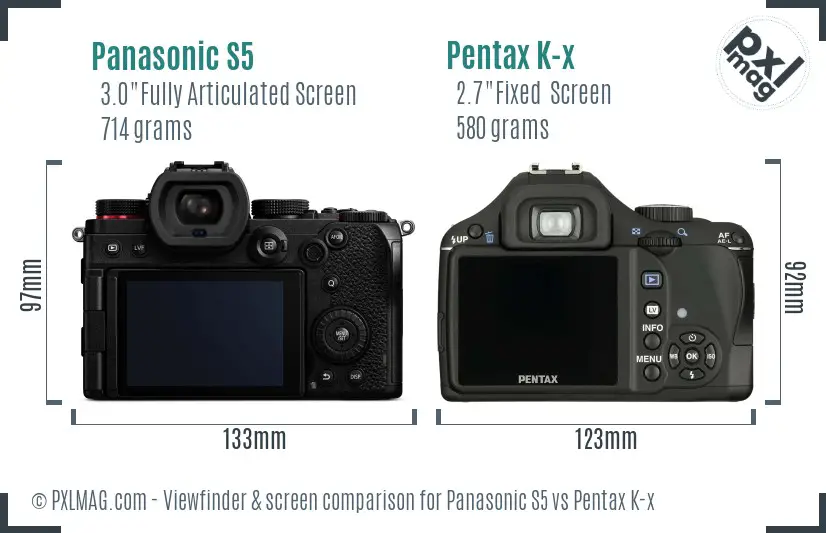Panasonic S5 vs Pentax K-x Screen and Viewfinder comparison