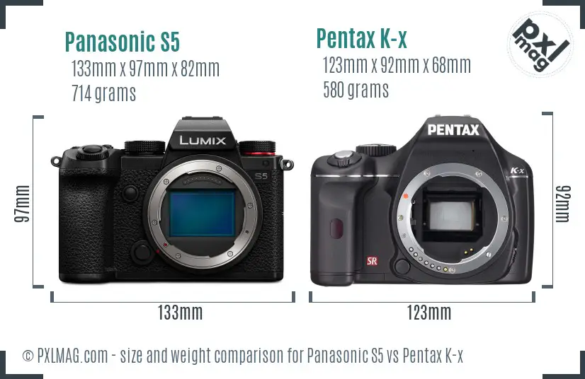 Panasonic S5 vs Pentax K-x size comparison