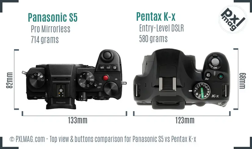 Panasonic S5 vs Pentax K-x top view buttons comparison