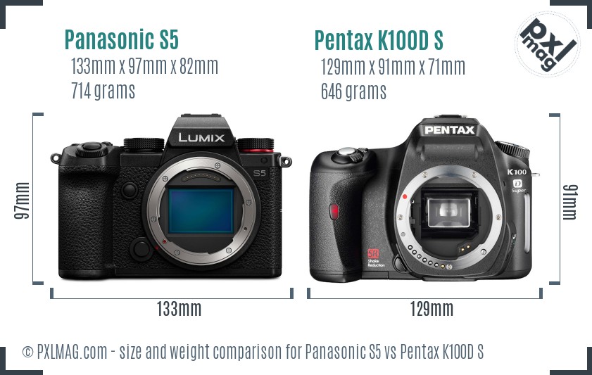 Panasonic S5 vs Pentax K100D S size comparison