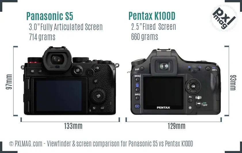 Panasonic S5 vs Pentax K100D Screen and Viewfinder comparison