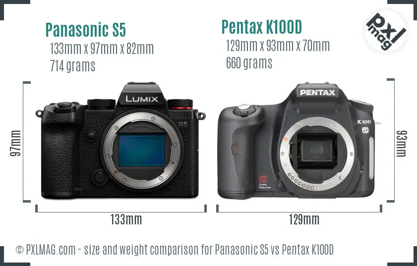 Panasonic S5 vs Pentax K100D size comparison