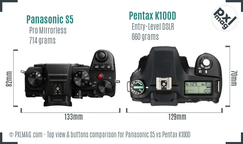 Panasonic S5 vs Pentax K100D top view buttons comparison