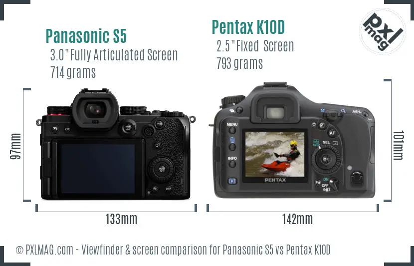 Panasonic S5 vs Pentax K10D Screen and Viewfinder comparison