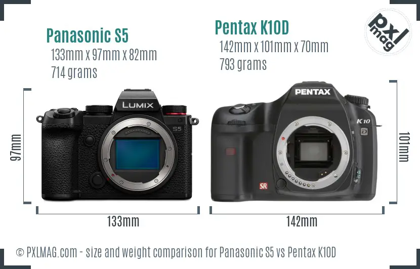 Panasonic S5 vs Pentax K10D size comparison