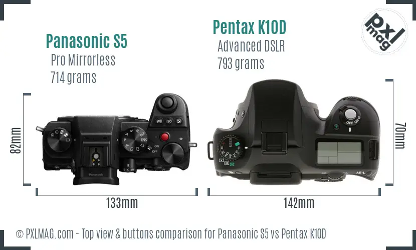 Panasonic S5 vs Pentax K10D top view buttons comparison