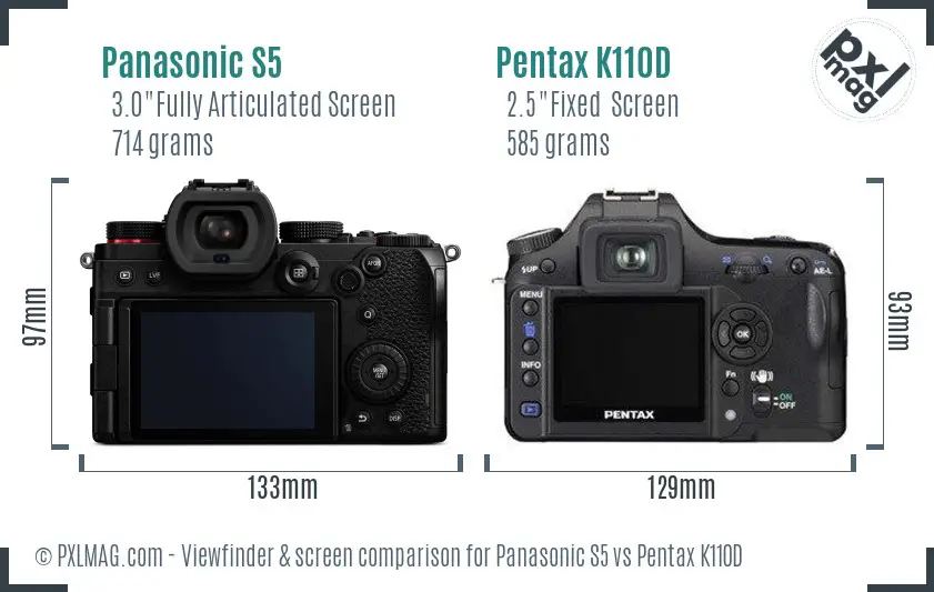 Panasonic S5 vs Pentax K110D Screen and Viewfinder comparison