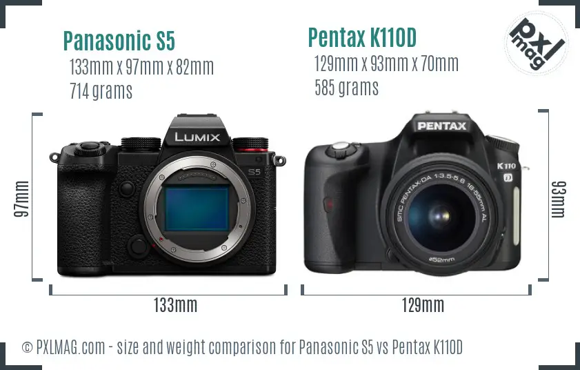Panasonic S5 vs Pentax K110D size comparison