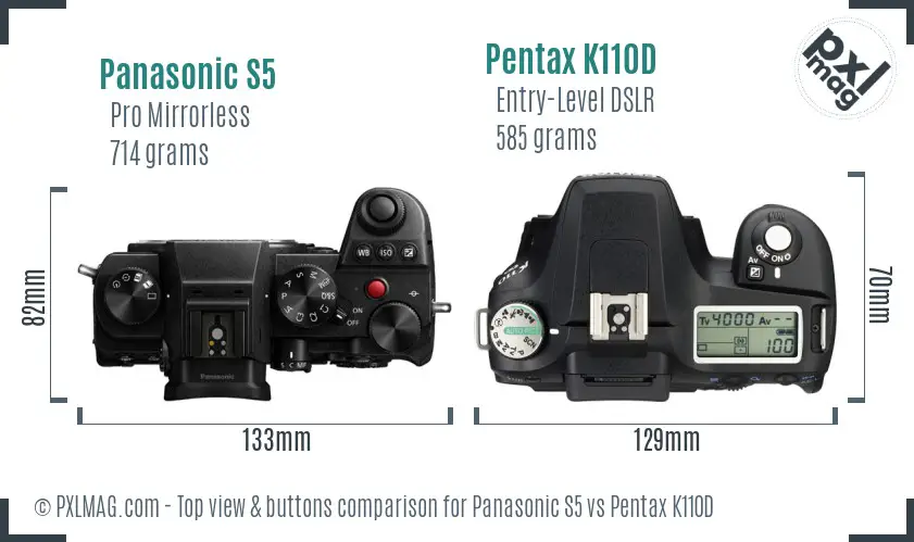 Panasonic S5 vs Pentax K110D top view buttons comparison