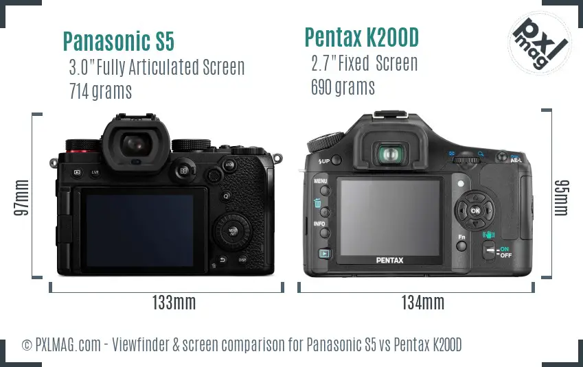 Panasonic S5 vs Pentax K200D Screen and Viewfinder comparison