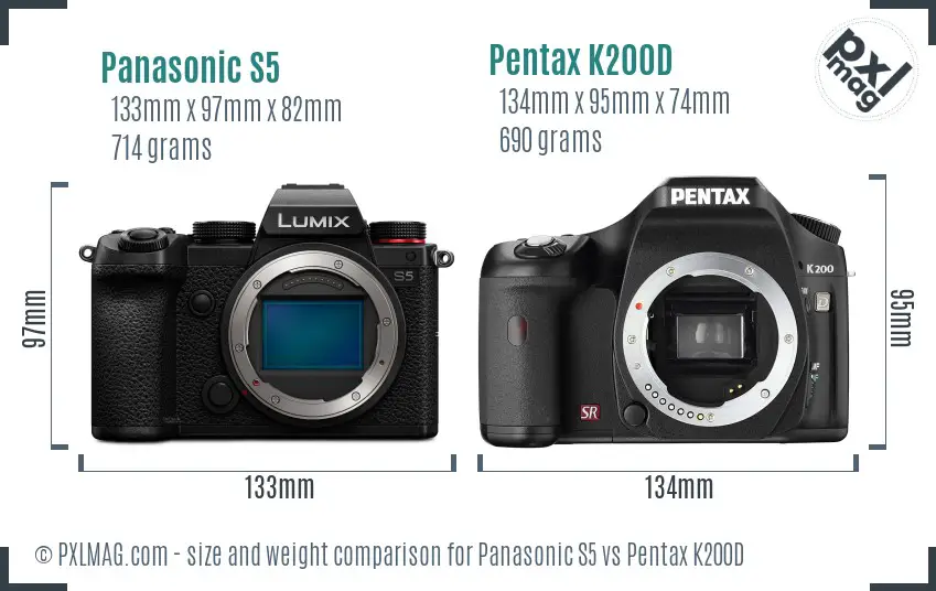 Panasonic S5 vs Pentax K200D size comparison