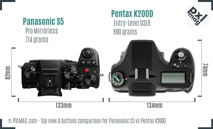 Panasonic S5 vs Pentax K200D top view buttons comparison