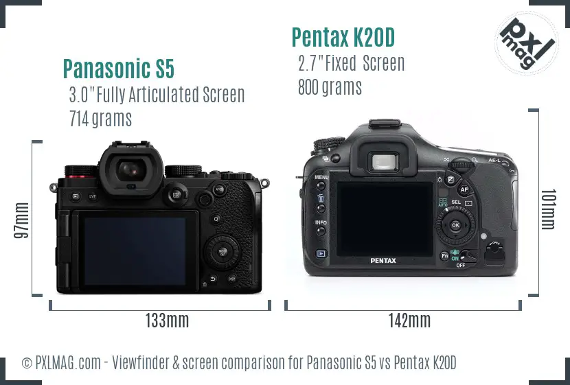 Panasonic S5 vs Pentax K20D Screen and Viewfinder comparison