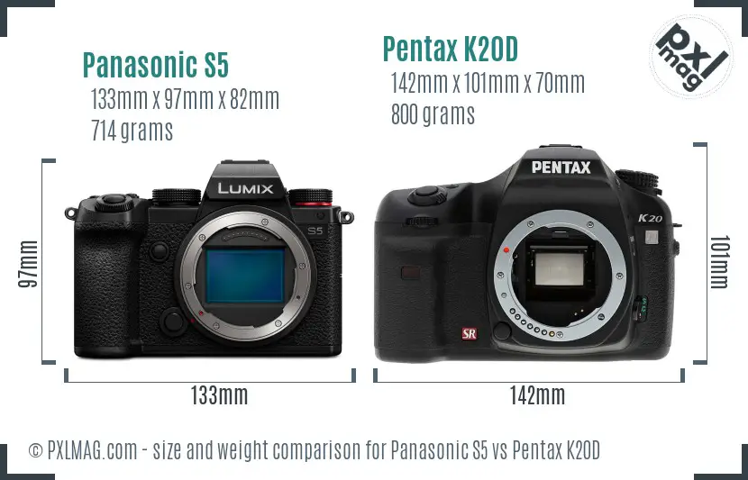 Panasonic S5 vs Pentax K20D size comparison