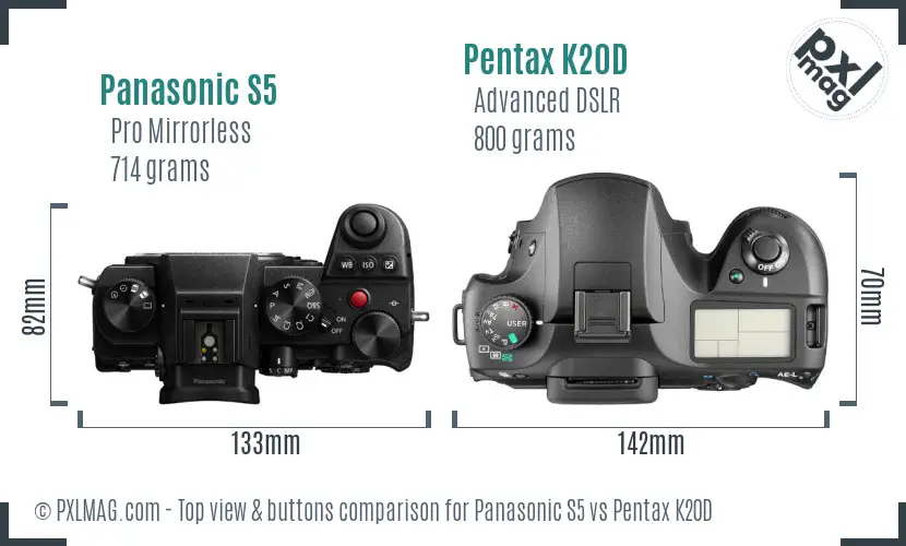 Panasonic S5 vs Pentax K20D top view buttons comparison