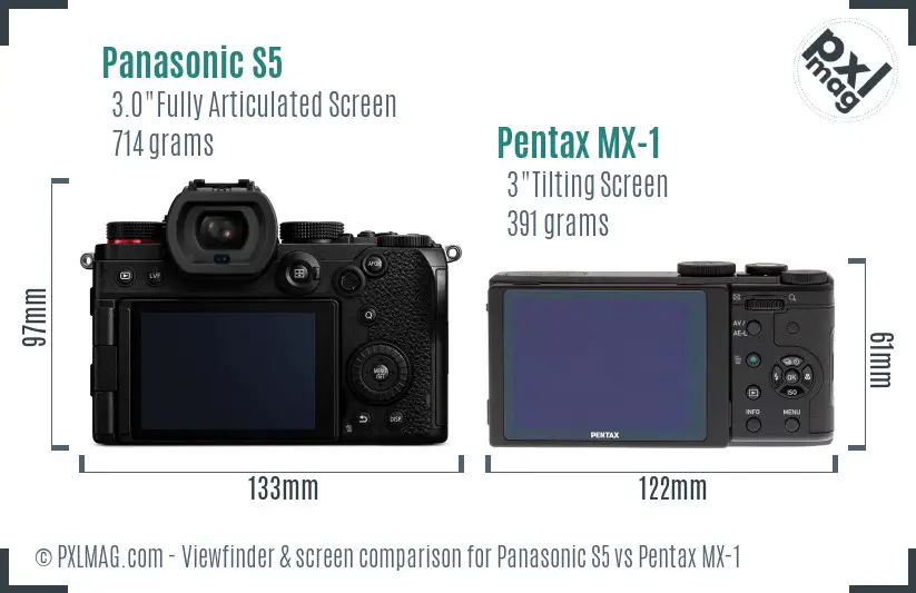 Panasonic S5 vs Pentax MX-1 Screen and Viewfinder comparison