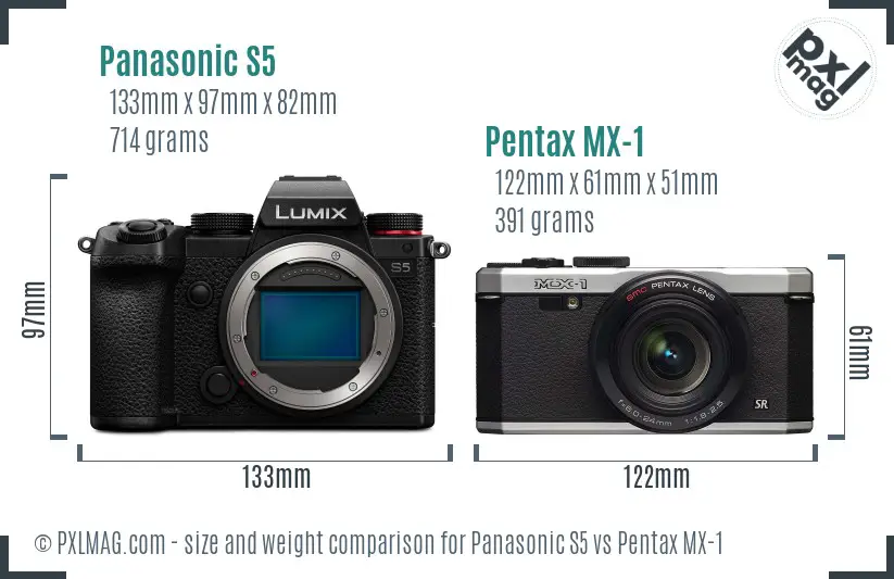 Panasonic S5 vs Pentax MX-1 size comparison