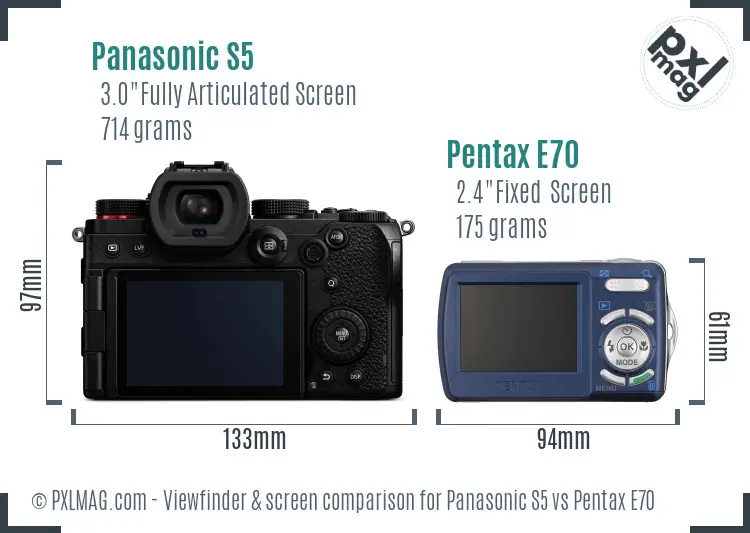 Panasonic S5 vs Pentax E70 Screen and Viewfinder comparison