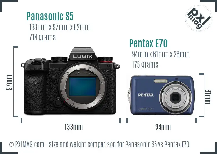 Panasonic S5 vs Pentax E70 size comparison