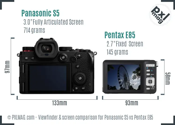 Panasonic S5 vs Pentax E85 Screen and Viewfinder comparison