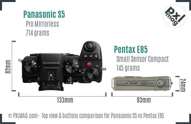 Panasonic S5 vs Pentax E85 top view buttons comparison
