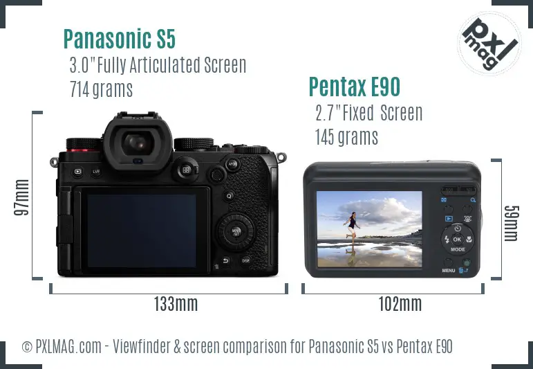 Panasonic S5 vs Pentax E90 Screen and Viewfinder comparison