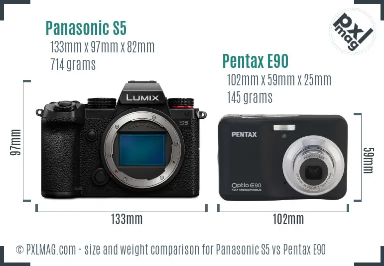 Panasonic S5 vs Pentax E90 size comparison