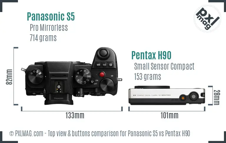 Panasonic S5 vs Pentax H90 top view buttons comparison