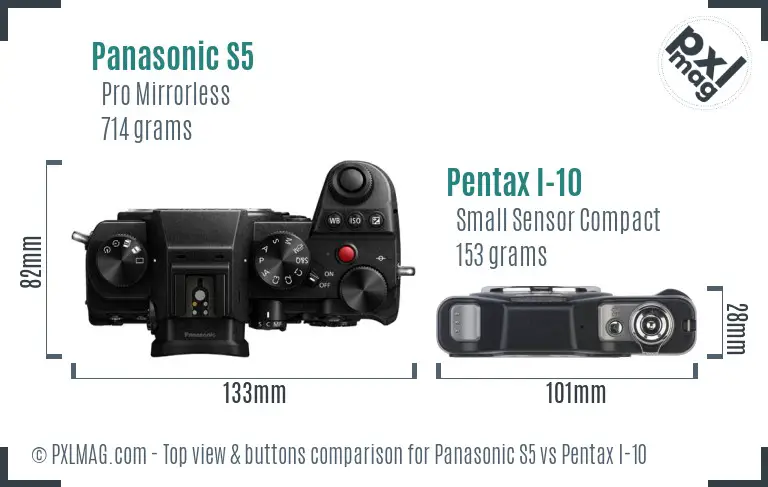 Panasonic S5 vs Pentax I-10 top view buttons comparison