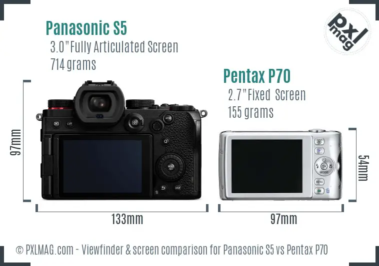 Panasonic S5 vs Pentax P70 Screen and Viewfinder comparison