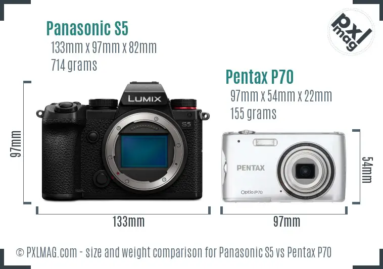 Panasonic S5 vs Pentax P70 size comparison