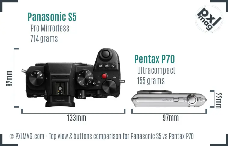 Panasonic S5 vs Pentax P70 top view buttons comparison