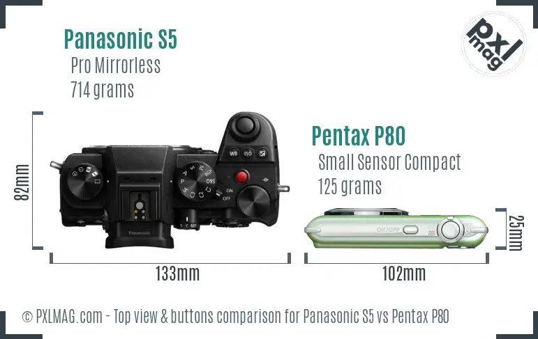 Panasonic S5 vs Pentax P80 top view buttons comparison