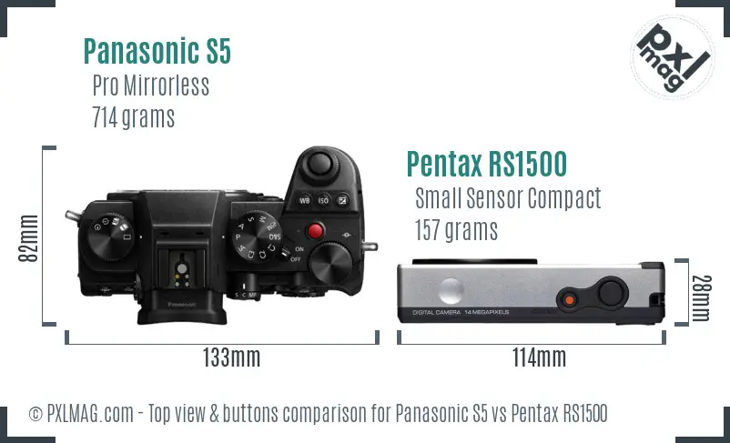 Panasonic S5 vs Pentax RS1500 top view buttons comparison