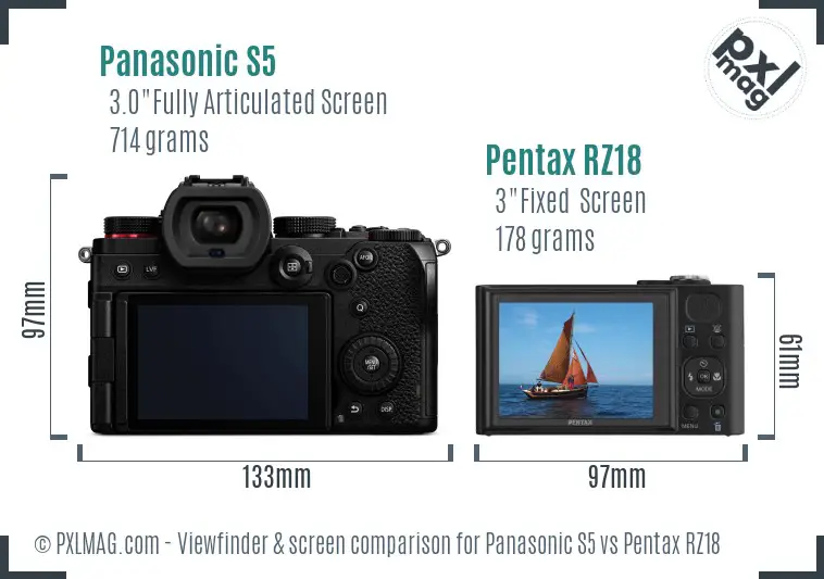 Panasonic S5 vs Pentax RZ18 Screen and Viewfinder comparison